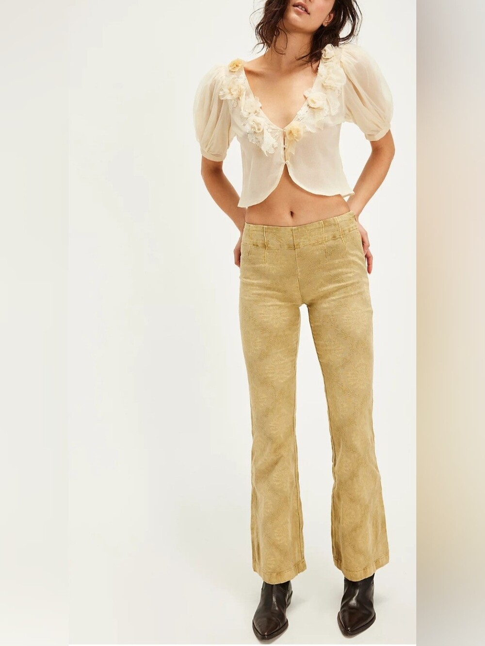 Free People Corduroy Bootcut Pants in Light Olive